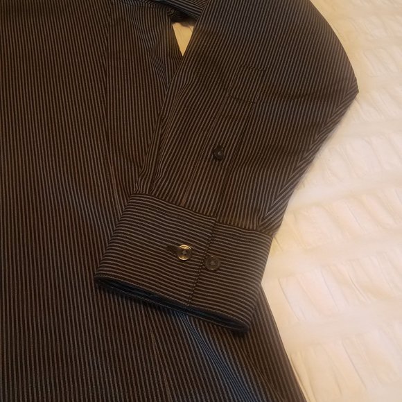 Calvin Klein Black & Grey Striped Dress Shirt - Picture 13 of 16